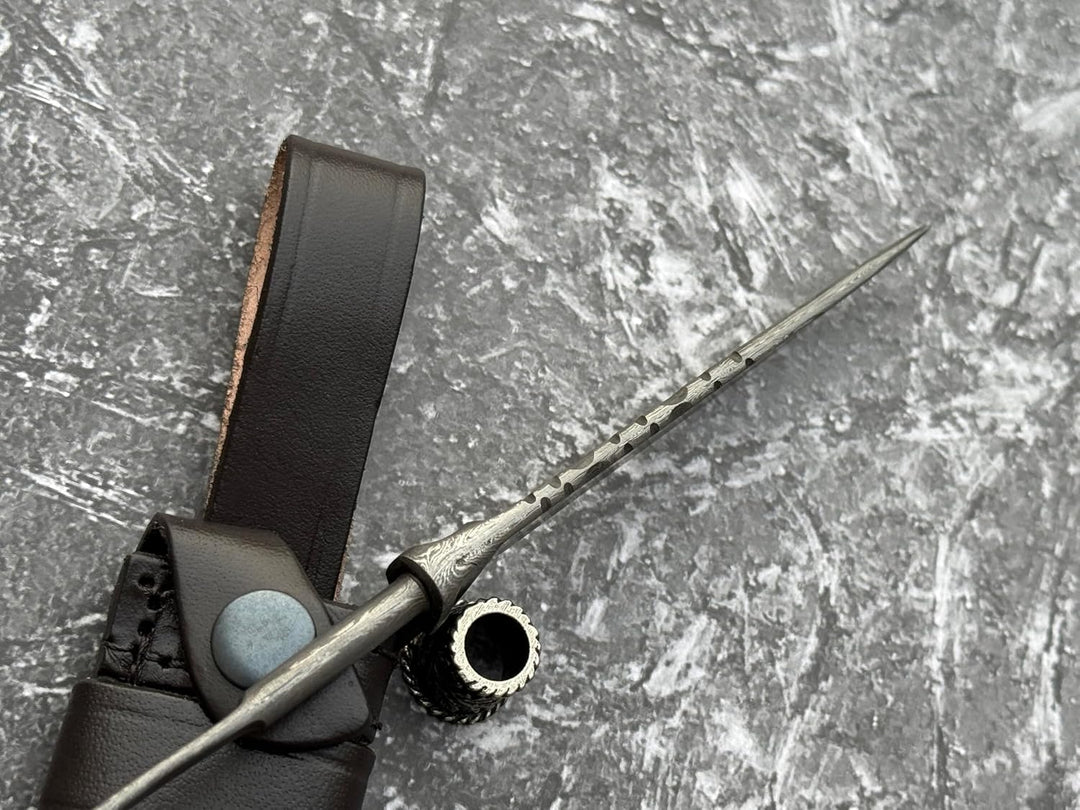 Damast Klinge Handgeschmiedete Damast Rohling Bayerische Nicker mit Kropf und Scheide 4168 Silber, S