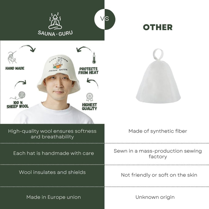 Natural Textile Saunahut 'Drink Beer' White - 100% organische Wollfilzmützen - Schützen Sie Ihren Ko