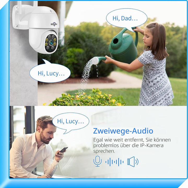 Hiseeu 5 MP Überwachungskamera Aussen-WLAN mit automatischer Verfolgung, 350°/90° schwenkbar, Farbna