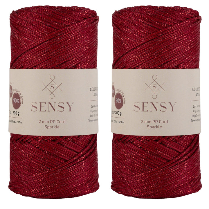 2 Garnstrange Sensy Premium 2 mm 230 Meter Glitzer Polyester-Seil, 90% Polypropylen, 10% Polyestersc