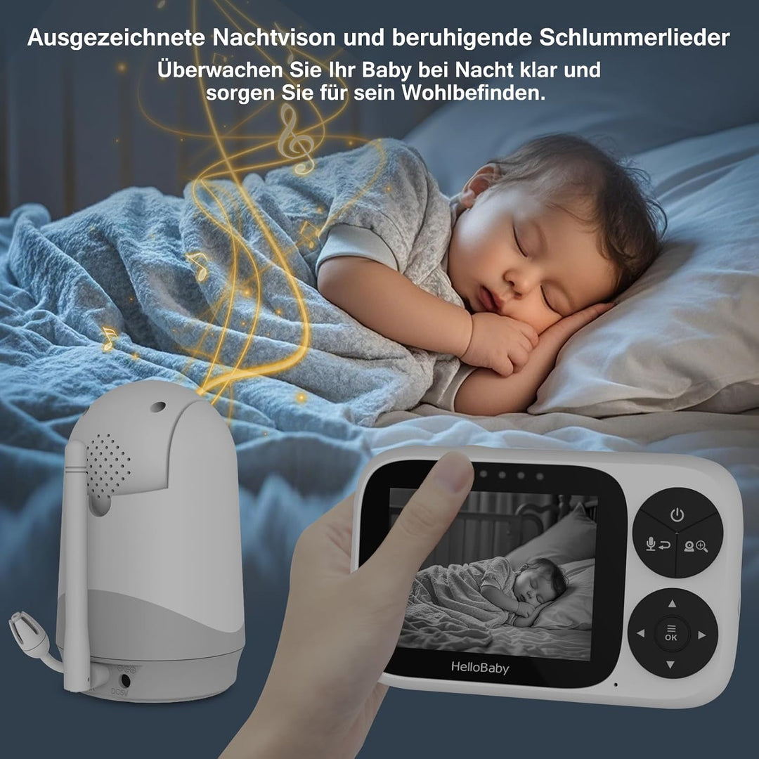 HelloBaby Babyphone mit 2 Kameras, kein WLAN, 3,2-Zoll IPS-Bildschirm | Nachtsicht, VOX-Modus, Schwe