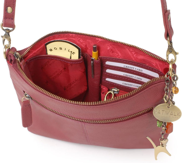 Catwalk Collection Handbags - Damen Umhängetasche Klein - Crossbody Bag - Gesteppte Leder - Clutch m