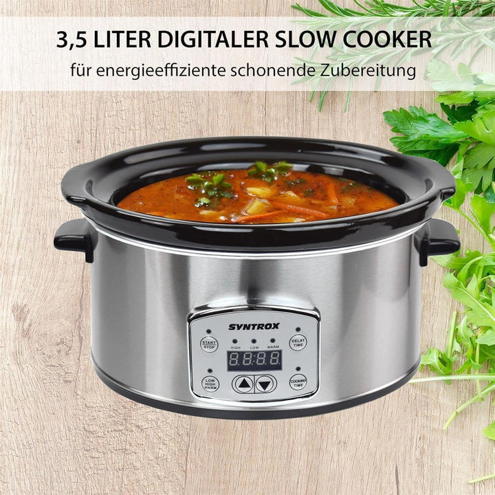 Syntrox 4,5 l Slow Cooker | Schmortopf | Schongarer | Multikocher Annot, digitale Küchenuhr, Schonen