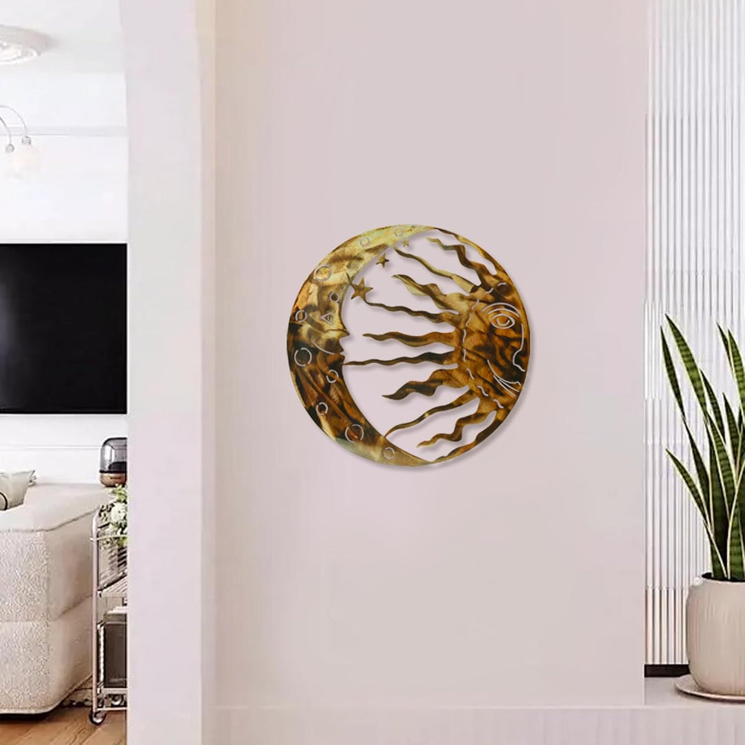 MrMrKura Sonne Metall Wandkunst Outdoor Indoor Rustikale Retro Sonne Mond Sterne Wandbehang Dekor fü