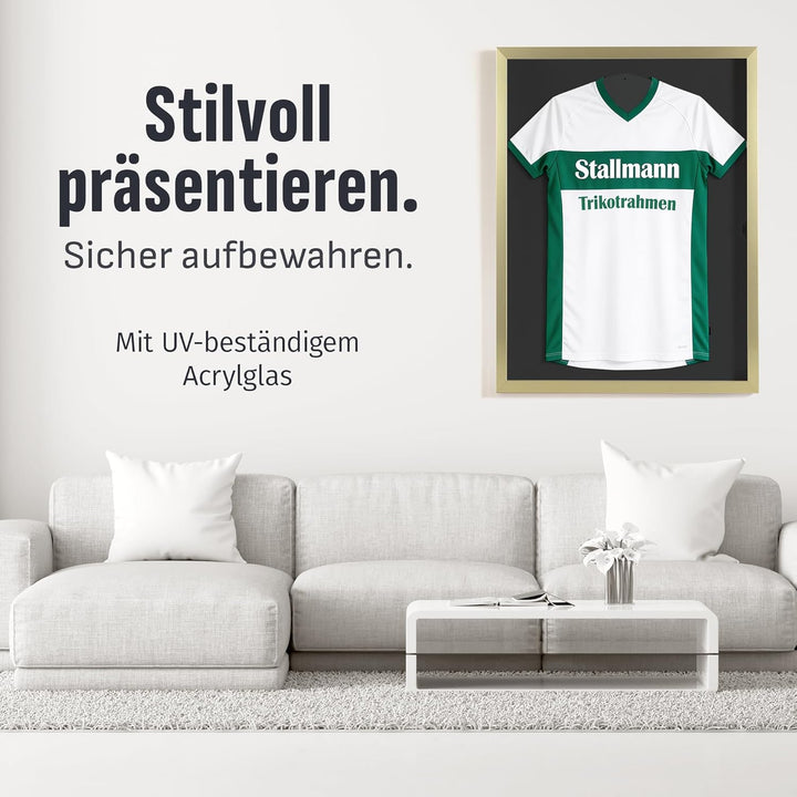 Trikotrahmen 'Easy Click & Fill' mit Tür | Rahmen-Farbe: Gold | Hintergrund: Schwarz | Grösse: 70 x