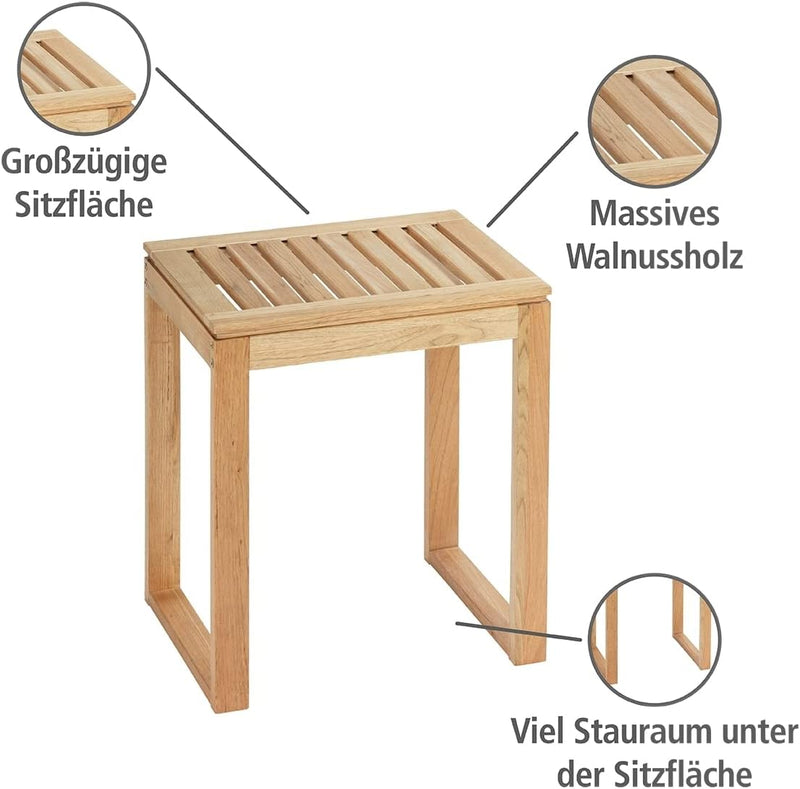 WENKO Hocker Norway, warm akzentuierter quadratischer Badhocker, hochwertiger Wohnhocker mit Klarlac