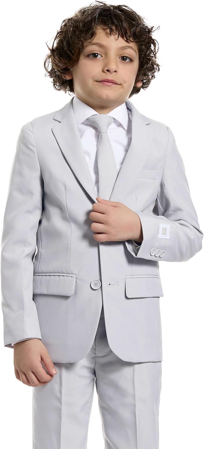 OppoSuits Groovy Grey Einfarbiger Anzug für Jungen - Abschlussball- und Hochzeitsfeier-Outfit - Inkl