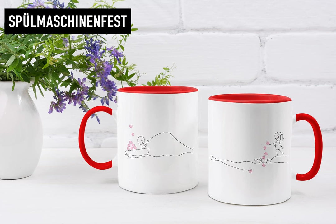 Trendation - Partner Tassen Set Geschenk für Sie Ihn Fernbeziehung Freundin Freund Valentinstagsgesc