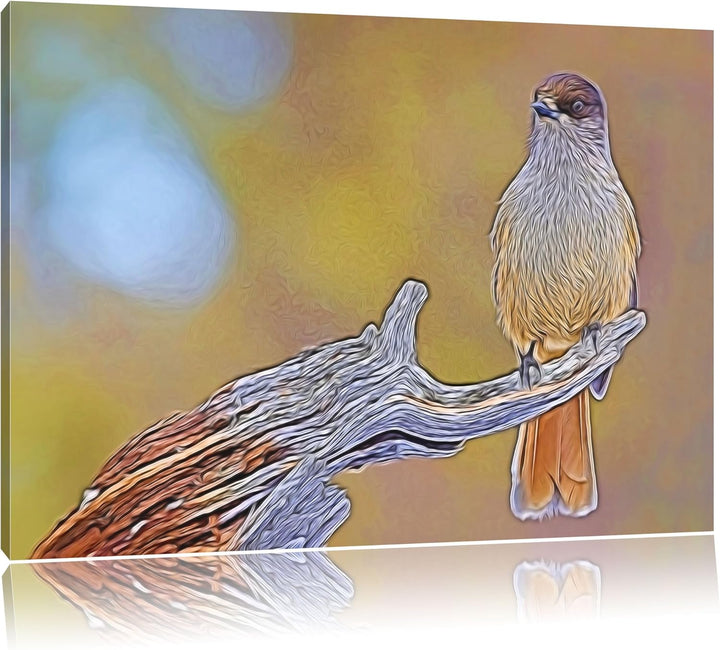 kleiner Vogel auf Ast Spezial Format: 100x70 cm auf Leinwand, XXL riesige Bilder fertig gerahmt mit