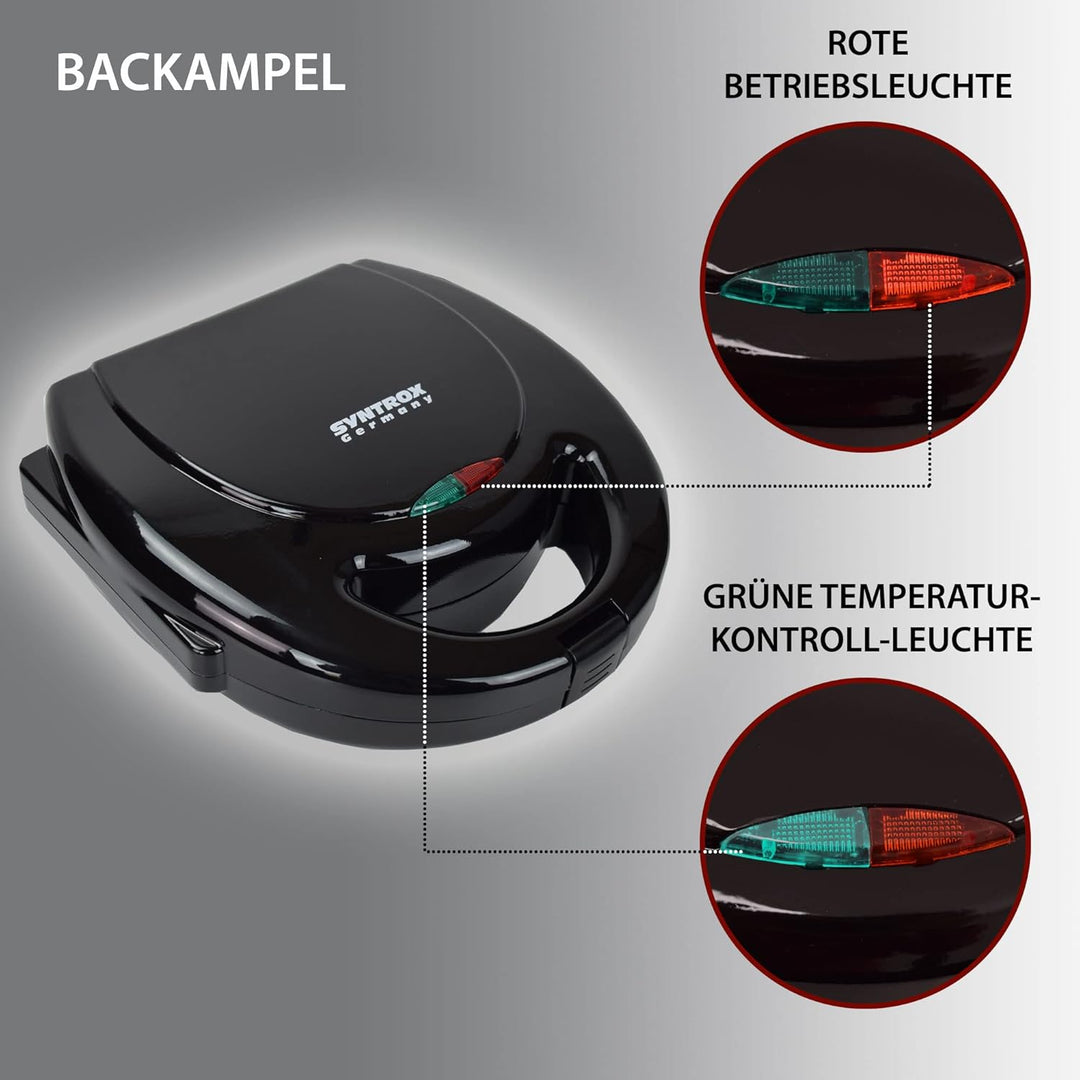 Syntrox Germany SM-750WD Sandwichmaker mit herausnehmbaren und spülmaschinengeeigneten Wechselplatte