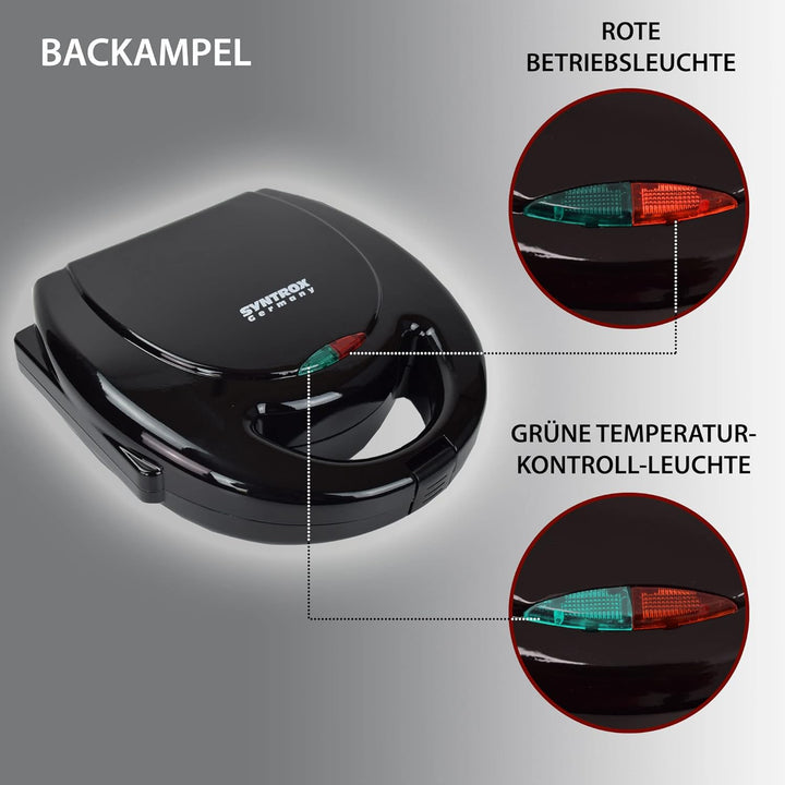 Syntrox Germany SM-750WD Sandwichmaker mit herausnehmbaren und spülmaschinengeeigneten Wechselplatte