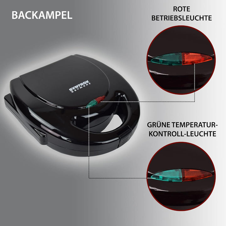 Syntrox Sandwichmaker Albal | Sandwich Toaster mit entnehmbaren Platten | Antihaftbeschichtet, Schwa