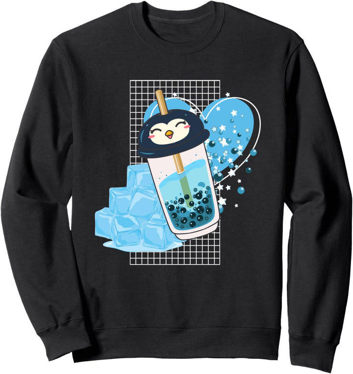 Niedlicher Kawaii-Boba-Tee, Pinguin, Bubble-Tee, japanischer Anime-Mädchen Sweatshirt