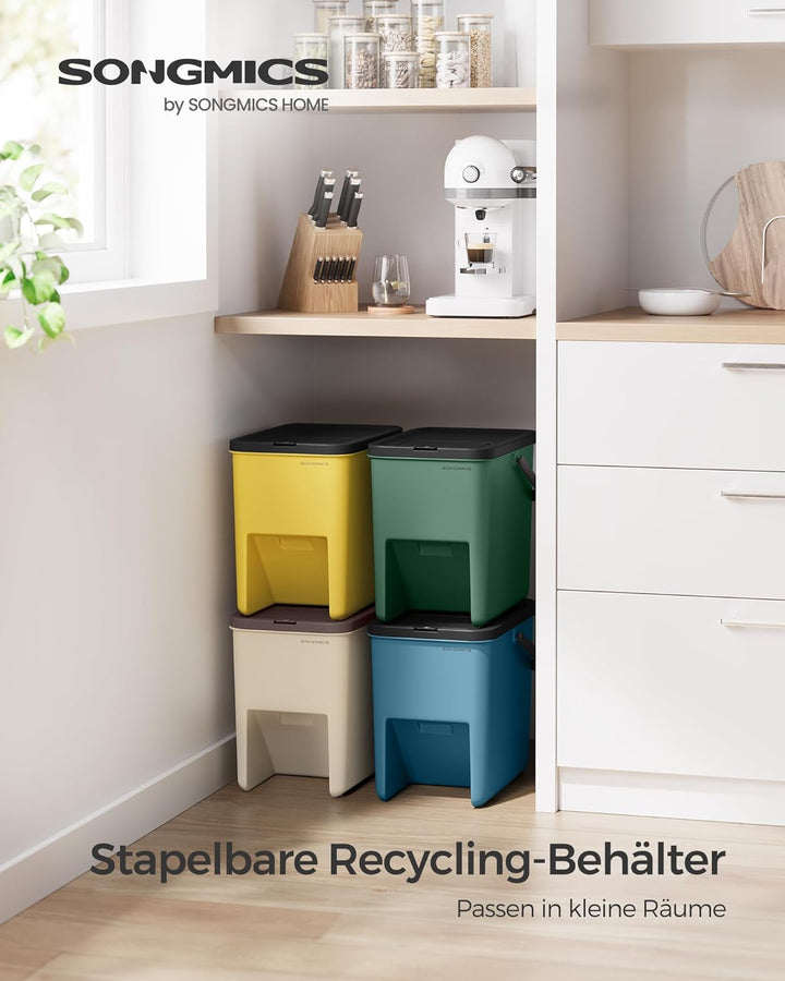 SONGMICS Mülleimer Küche, 4er Set Abfalleimer, Mülleimer stapelbar, je 20 L, Mülltrennsystem, Klappd