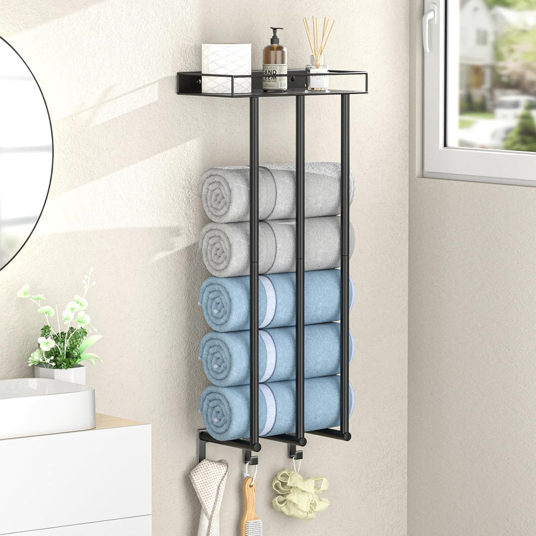 Ovicar Handtuchhalter für Badezimmer – Wandmontage, gerollte Handtuchaufbewahrung mit Metallregal un