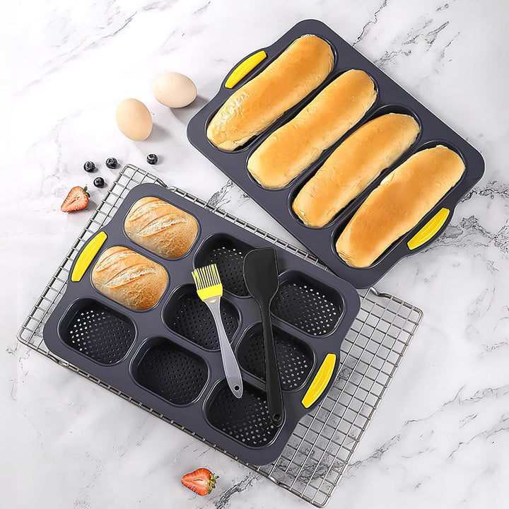 5er Silikon Backformen, 4 6 9 Mulden Burgerform Hot Dog Brötchenform Baguetteform Muffinform mit Tei