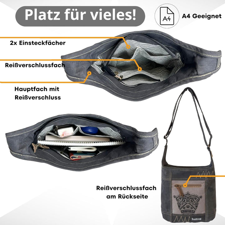 Sunsa Damen Umhängetasche. Vintage Hobo Tasche. Canvas/Segeltuch Schultertasche mit Retro Aufdruck.