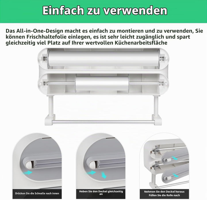 DBREAKS Wandrollenhalter Küche 3 Rollen, küchenrollenhalter magnetisch, Frischhaltefolie Schneider,