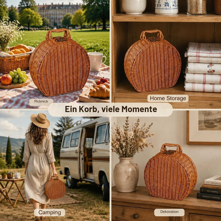 Picknickkorb,Picnic Basket,Picknick Korb,Picknickkorb 2 Personen,mit Griff,Geeignet für Picknick und