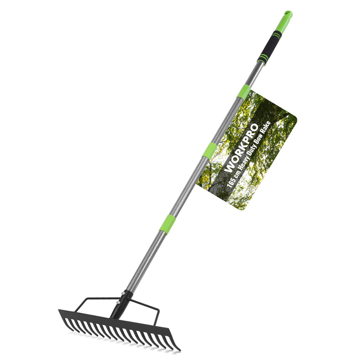 WORKPRO Bogenrechen Garten mit Stiel, 17 Zinken Rechen, Verstellbare & Abnehmbare Harke 86–165 cm, S