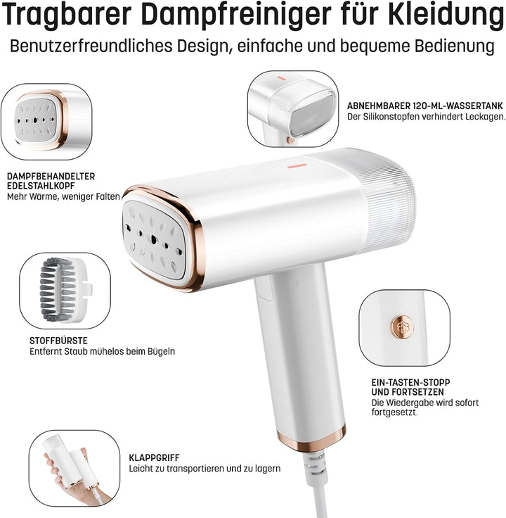 Dampfglätter Steamer Dampfbügler Faltbar - 1200 W, Kompakt und Faltbar, 120ml Wassertank konstante D