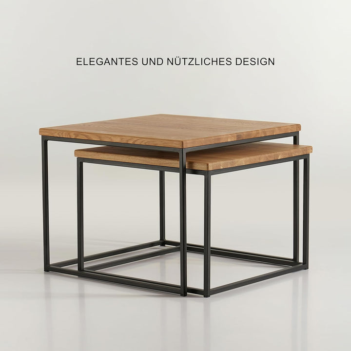 Original BestLoft® 2er-Set Couchtisch Twinsburg aus edler Eiche Industriedesign (Eiche Hell Natur +