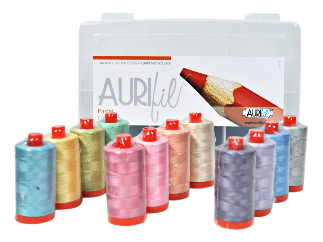 Aurifil Thread Set Pastel Collection 50wt Cotton 12 Large (1422 yard) Spools by Aurifil
