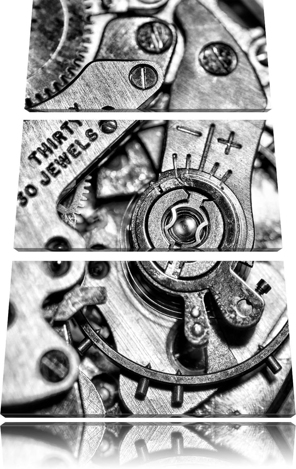 Pixxprint stilvolles Uhrenwerk als Leinwandbild/Grösse: 3 Teilig (120x80) cm/Wandbild/Kunstdruck/fer