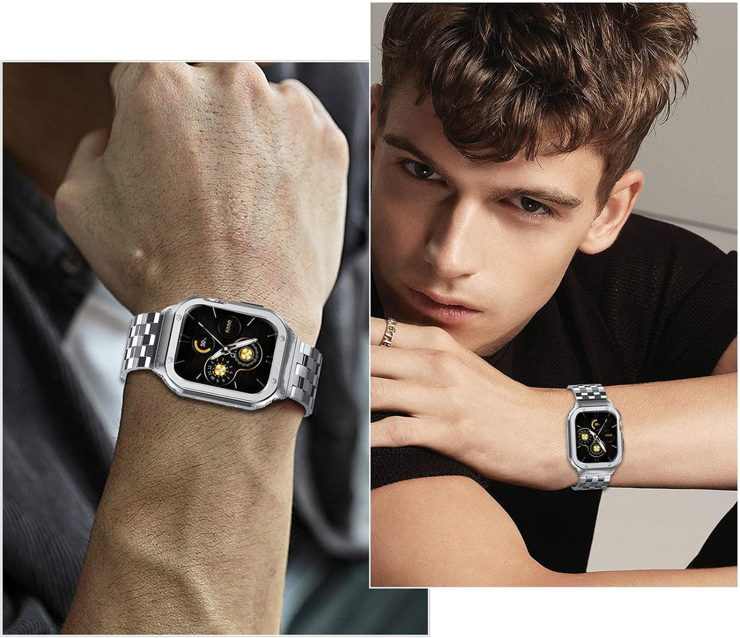HASLFM Apple Watch Armbänder Kompatibel für iWatch Serie 6/5/4/SE/3/2/1(44mm/42mm), Edelstahl Apple