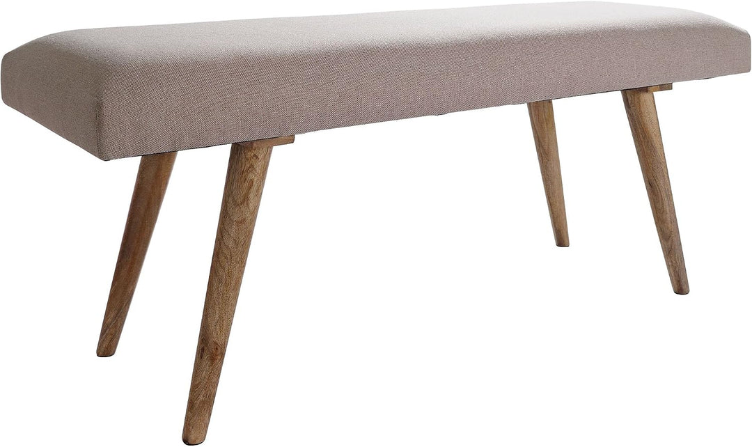 FineBuy Sitzbank Stoff/Massivholz Bank beige 117x51x38 cm im Retro Stil | 2er Polsterbank Flur | Gep