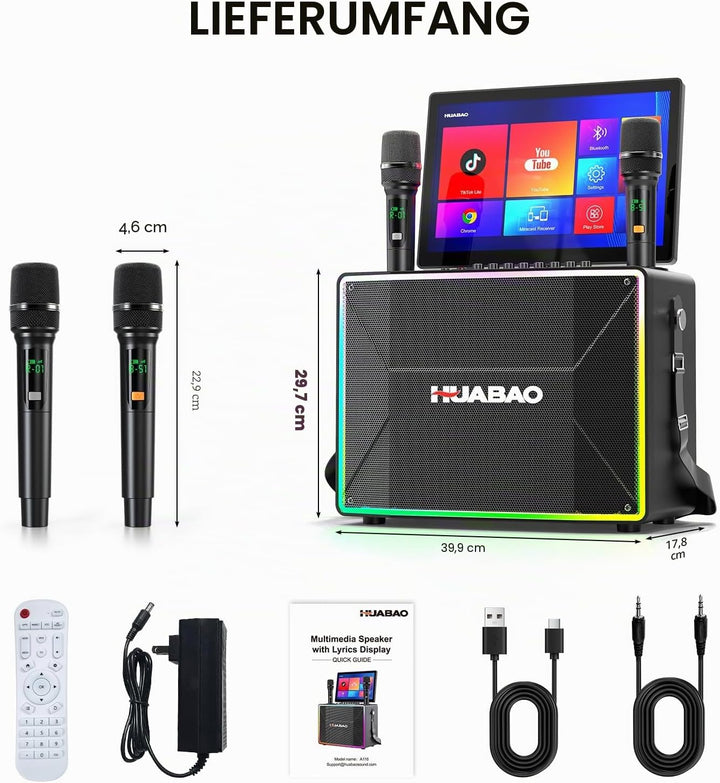 Smart Karaoke-Maschine mit 14-Zoll-Tablet, Bildschirm und Liedtextanzeige, professionellem Karaoke-L