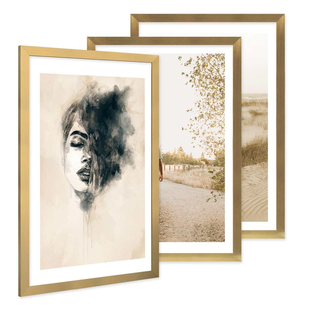 PHOTOLINI Bilderrahmen 40x60 Gold Holz MDF, 3er Set breite 40x60 cm Bilderrahmen gold mit bruchsiche