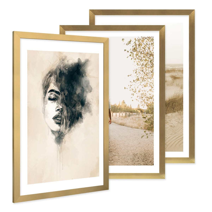 PHOTOLINI Bilderrahmen 40x60 Gold Holz MDF, 3er Set breite 40x60 cm Bilderrahmen gold mit bruchsiche