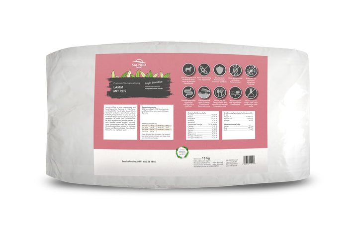 SALiNGO High Sensitive Hundefutter trocken, Trockenfutter Lamm und Reis, zuckerfrei, Single Protein,