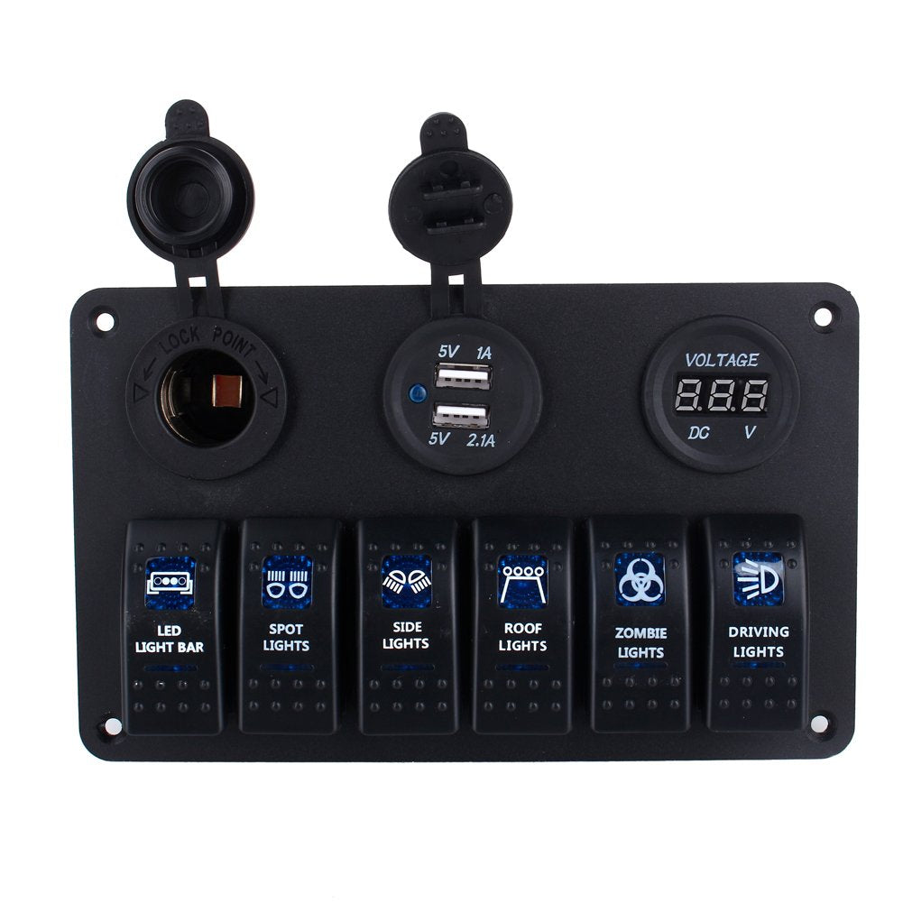 Wasserdichtes Marine-Panel mit 6 Tasten, wasserdicht, LED-Kippschalter, 12-24 V, für Auto, Wohnmobil