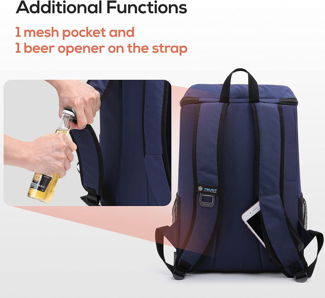 TOURIT 28L Kühler Rucksack Leichter Rucksack mit Flaschenöffner Hält 30 Dosen Blau, Blau