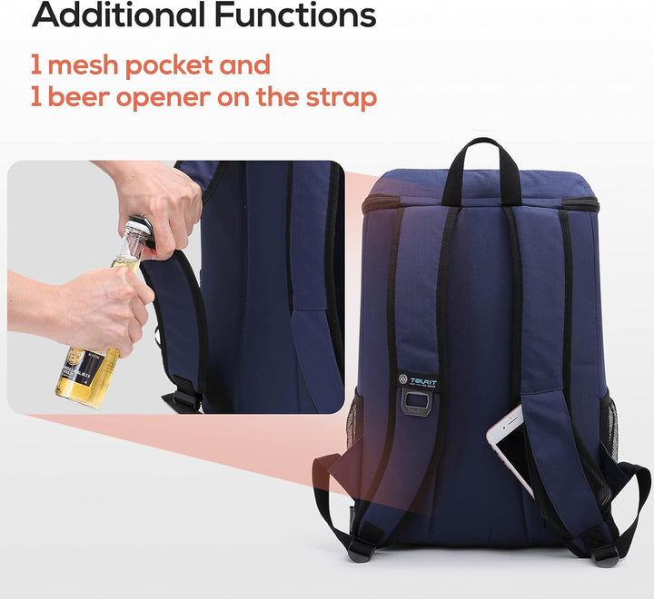 TOURIT 28L Kühler Rucksack Leichter Rucksack mit Flaschenöffner Hält 30 Dosen Blau, Blau