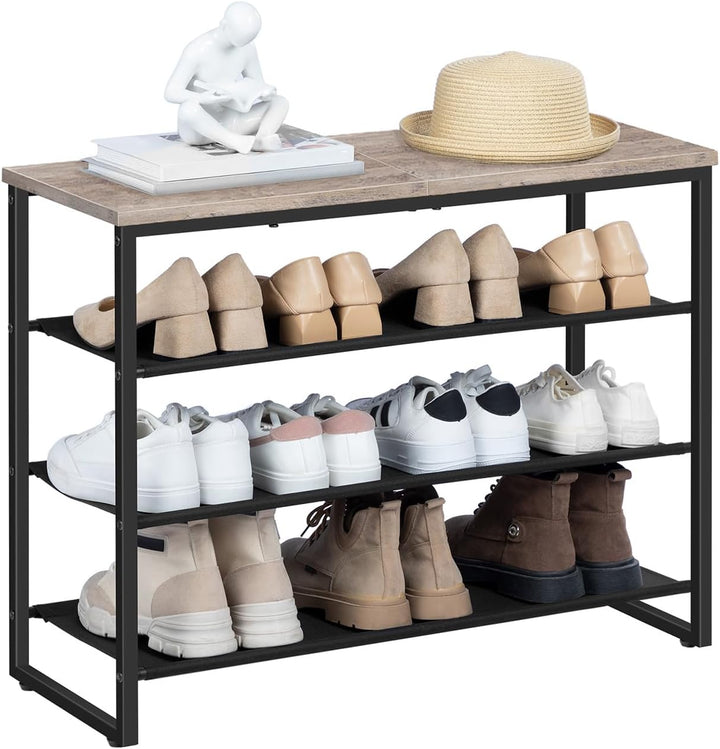 HOOBRO Schuhregal, 4-stufige Schuhablage, Schuhschrank mit 3 Oxford-Stoffebenen und 1 Paneelebene, f