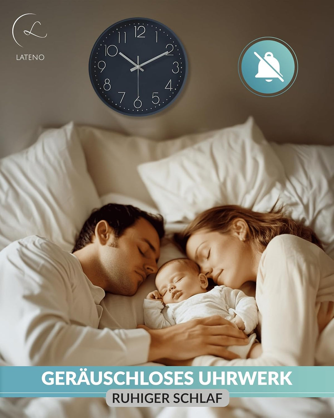 LATENO - Wanduhr ohne Tickgeräusche - Wanduhr Blau - Analoge Wanduhr 30 cm zum Aufhängen & Hinstelle