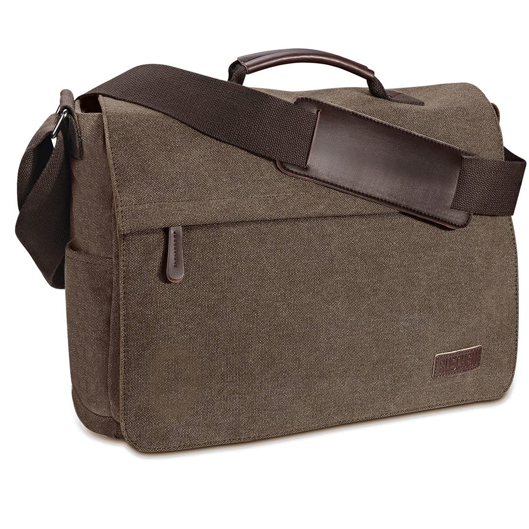 Ruschen Umhängetasche Herren aus Canvas, Herrentasche, Laptoptasche für 15,6 Zoll Laptop, Schulterta