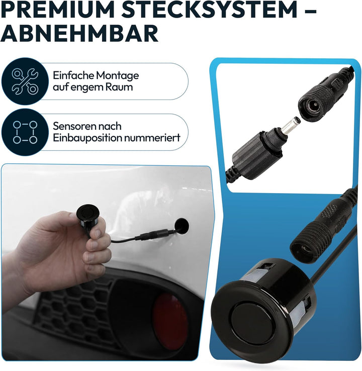 VSG24 Premium Einparkhilfe hinten zum nachrüsten am Auto, PDC Parksensoren hinten mit Stecksystem fü