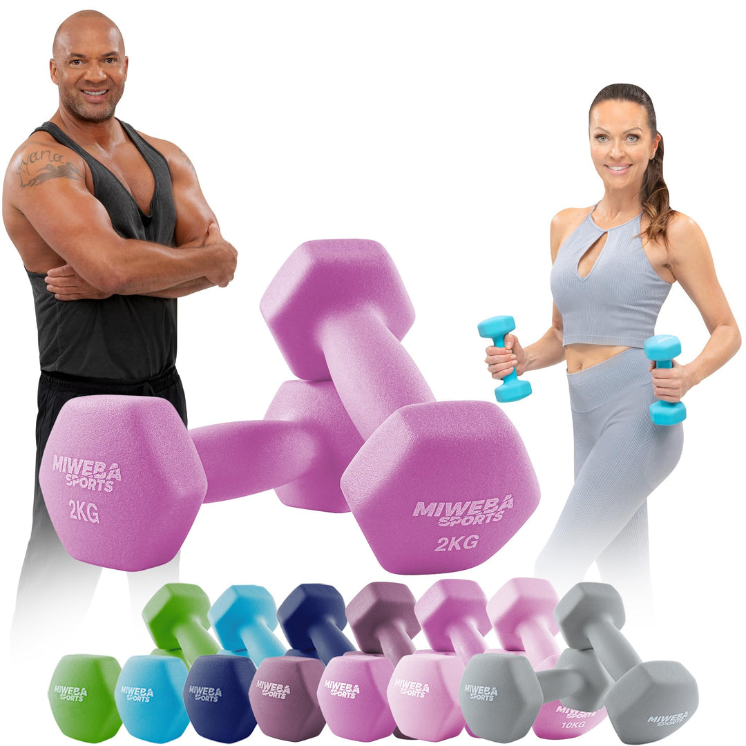 Miweba Sports Neopren Hantelset NKH100 | 𝐏𝐫𝐨𝐟𝐢 Hanteln - 0.5-10.0 Kg - Hexagon Hanteln Set - Kurzhan