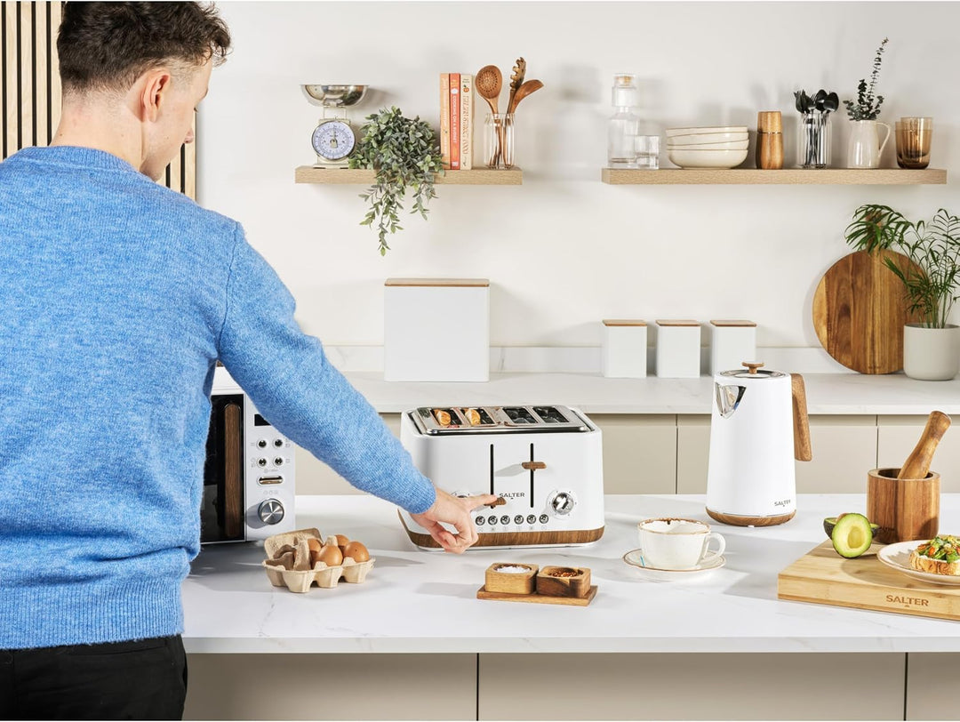 SALTER Toronto 4-Scheiben-Toaster – Breite Schlitze, 6 Bräunungsstufen, herausnehmbare Krümelschubla