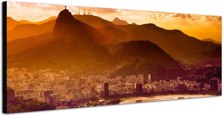 Paul Sinus Art Panoramabild auf Leinwand und Keilrahmen 120x40cm Rio De Janeiro Meer Stadt Berge Däm