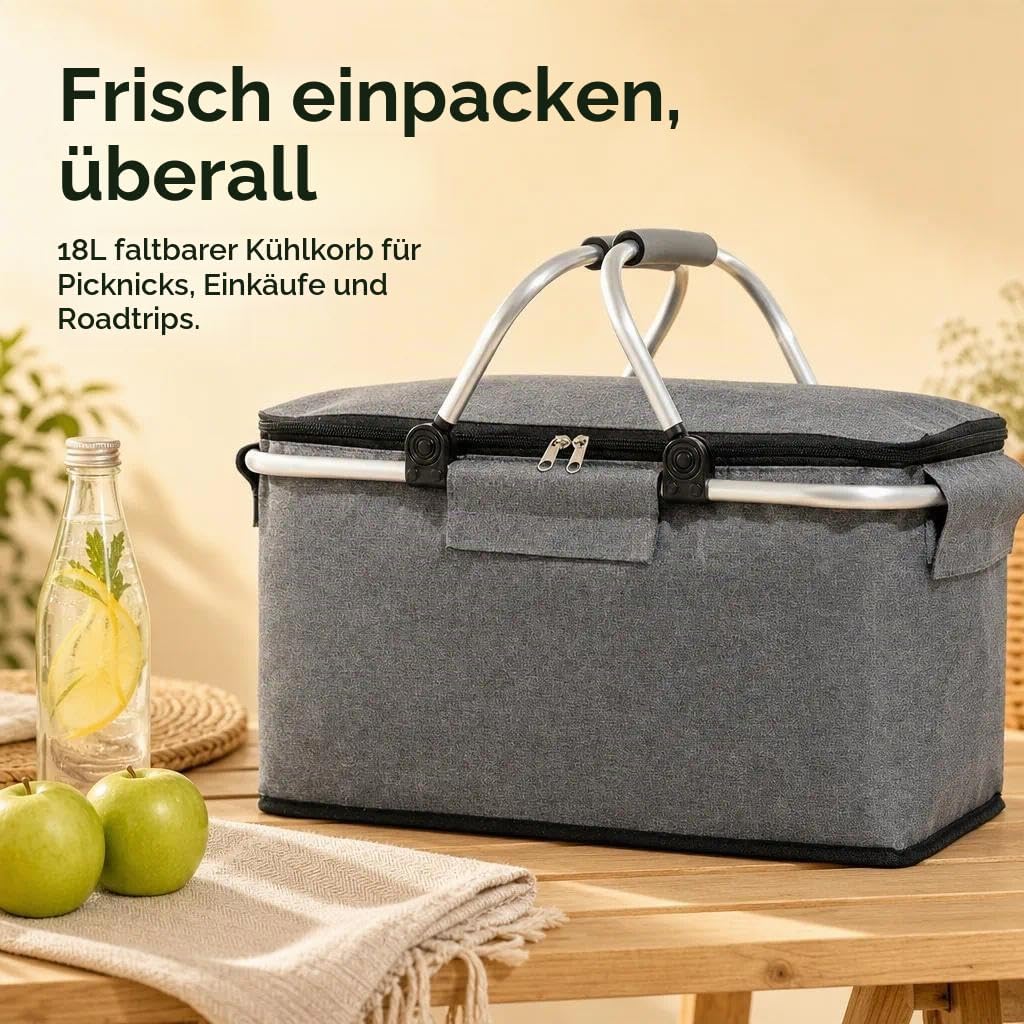 Einkaufskorb,Einkaufskorb Faltbar, Thermo als Picknickkorb, Kühlbox Tragbare mit Gepolsterten Griffe