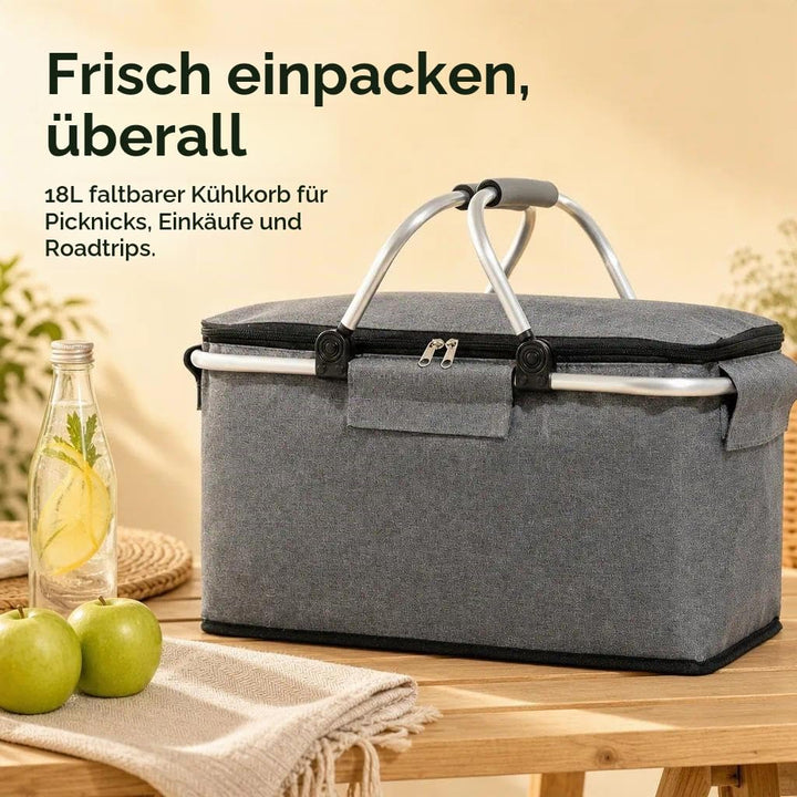 Einkaufskorb,Einkaufskorb Faltbar, Thermo als Picknickkorb, Kühlbox Tragbare mit Gepolsterten Griffe