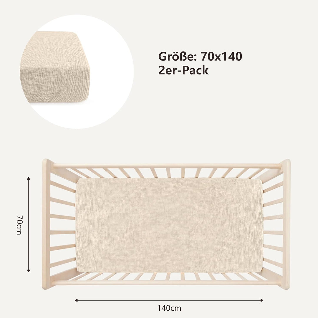 Bearmoss 2er Set Kinder Spannbettlaken,Musselin-Bettlaken 100% Baumwolle Baby-Bettlaken 60x120cm/140