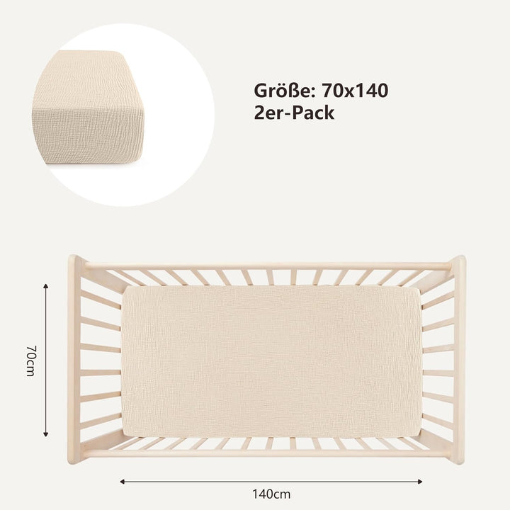 Bearmoss 2er Set Kinder Spannbettlaken,Musselin-Bettlaken 100% Baumwolle Baby-Bettlaken 60x120cm/140