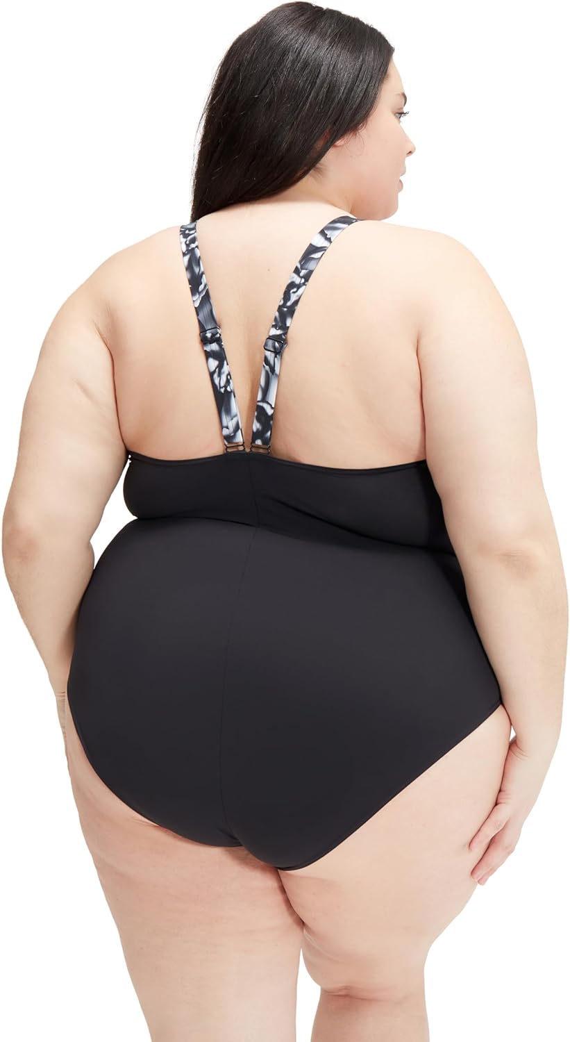 Speedo Damen Printed OrchidLustre (+) 1 Piece Badeanzug 44 Schwarz/Usa Anthrazit/Weiss, 44 Schwarz/U