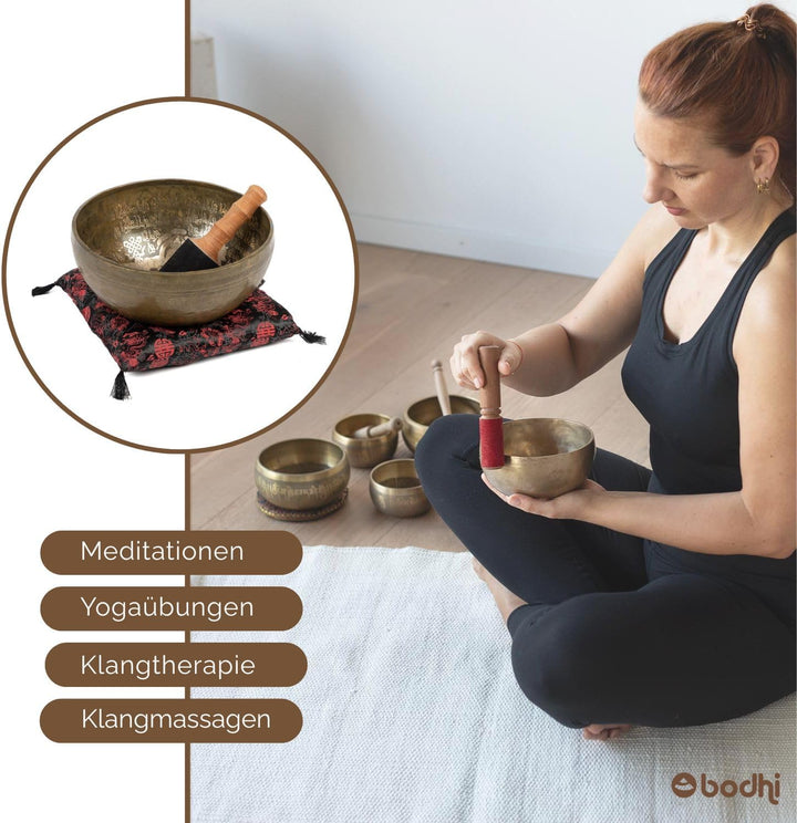Bodhi Tibetische Klangschale Ø 32 cm | Singing Bowl mit 5 Buddhas Gravur | Handgefertigtes Klangscha